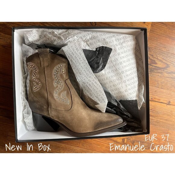 Emanuele Crasto Shoes - Emanuele Crasto Rhinestones Leather Western Boots 7 US EUR 37 New In Box